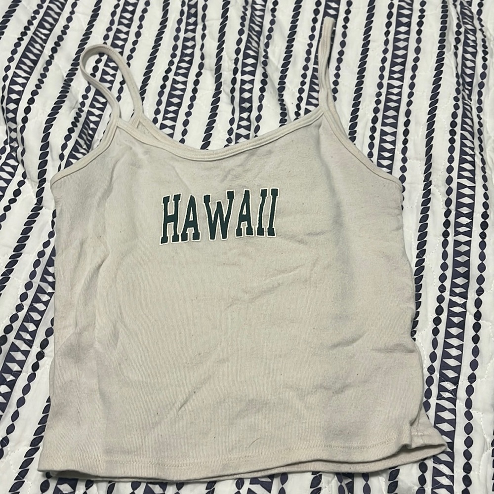 Brandy Melville Hawaii cream and green tank top